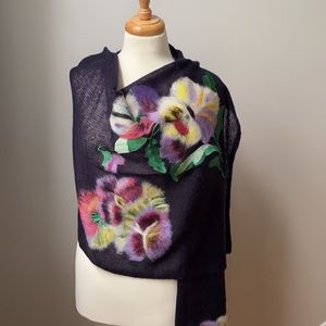 🧣NWT Anthropologie Navy Felted Bouquet Scarf